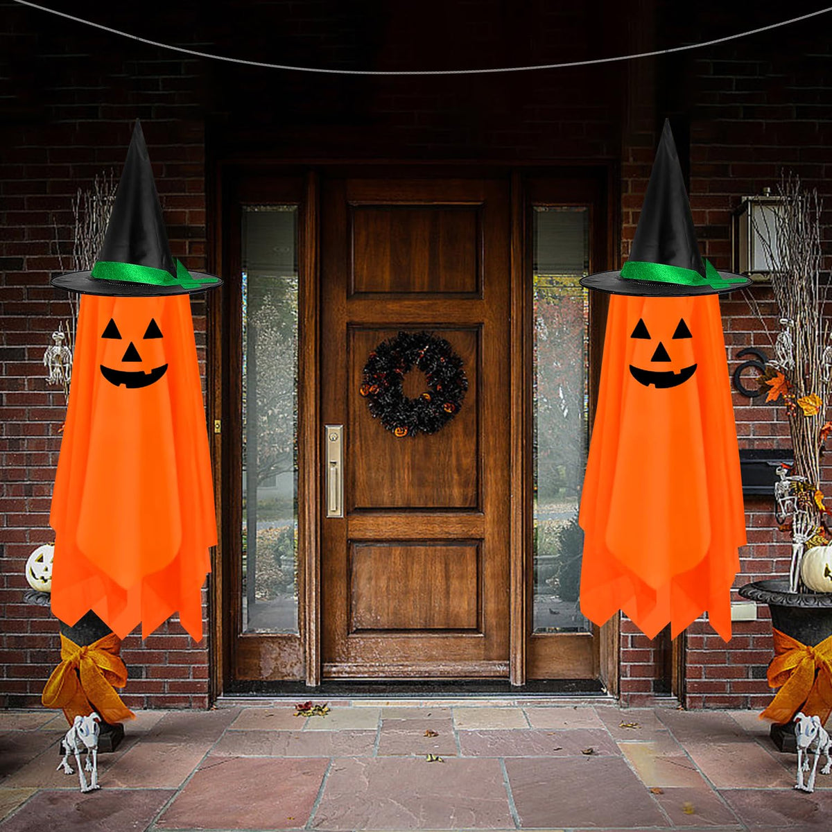 NAYODEUS Halloween Hanging Pumpkin Ghost Decoration, front view