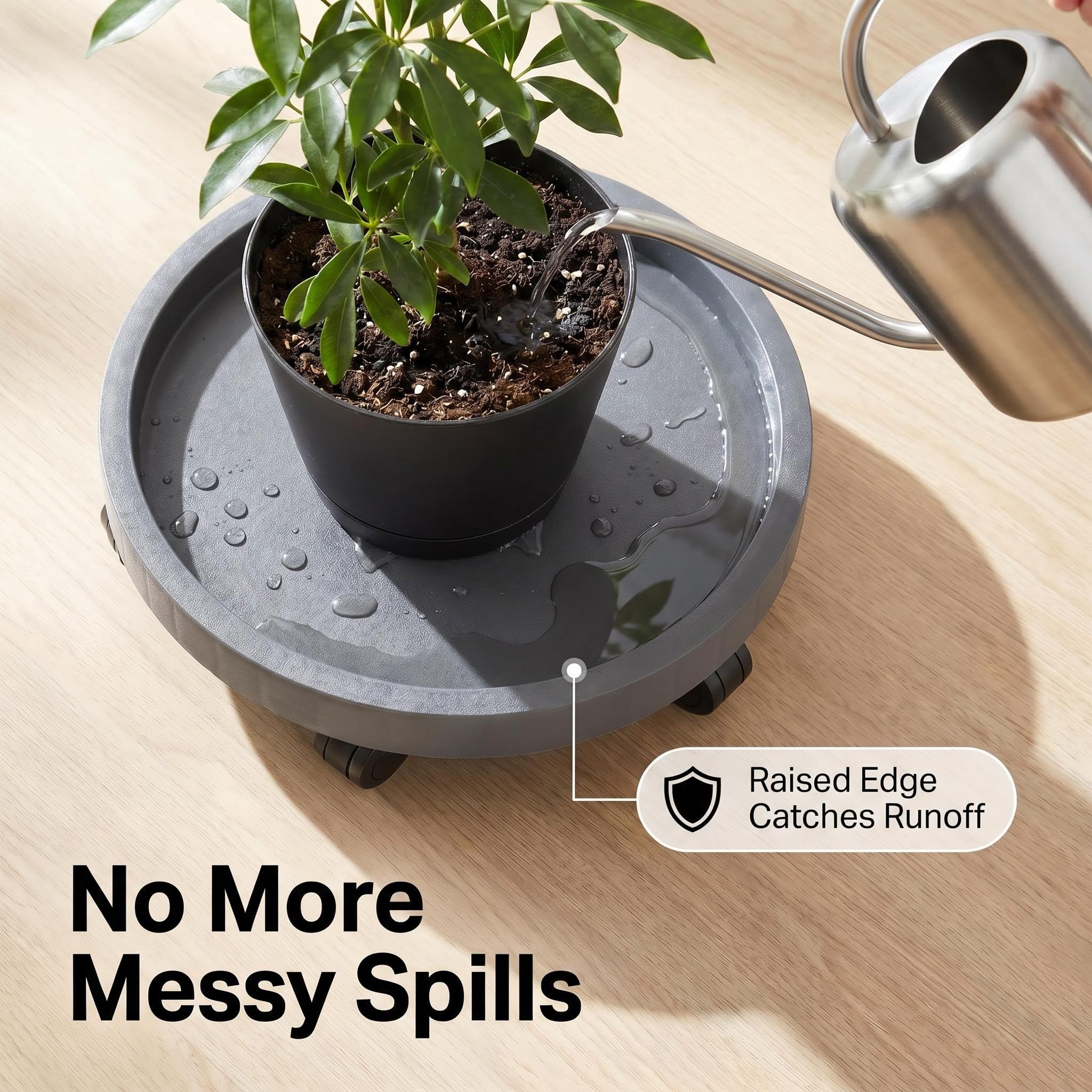 NAZKAEN 14.2 Inch Rolling Planter Caddy with wheels side view