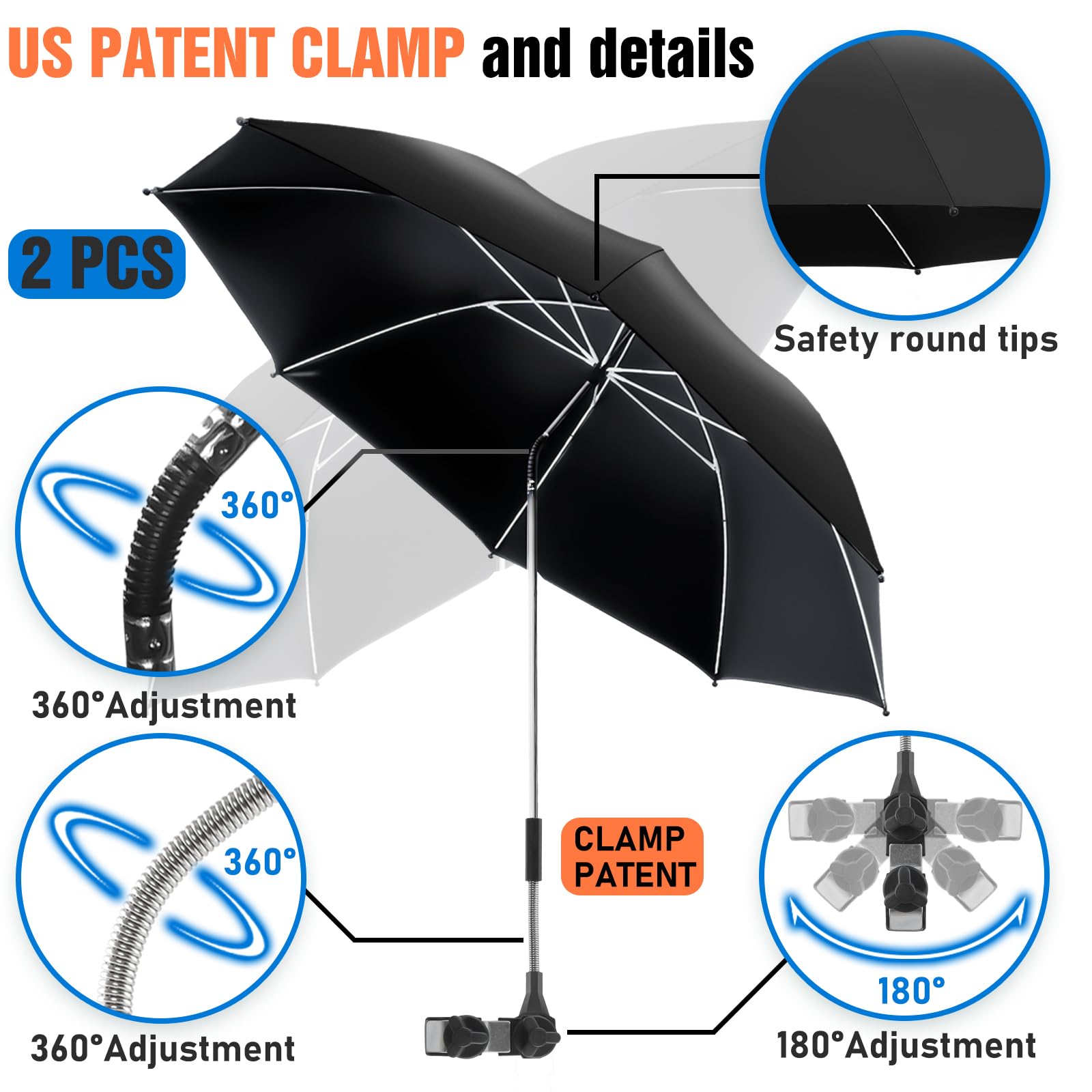 NBtoUS chair umbrella open, displaying 42 inches diameter