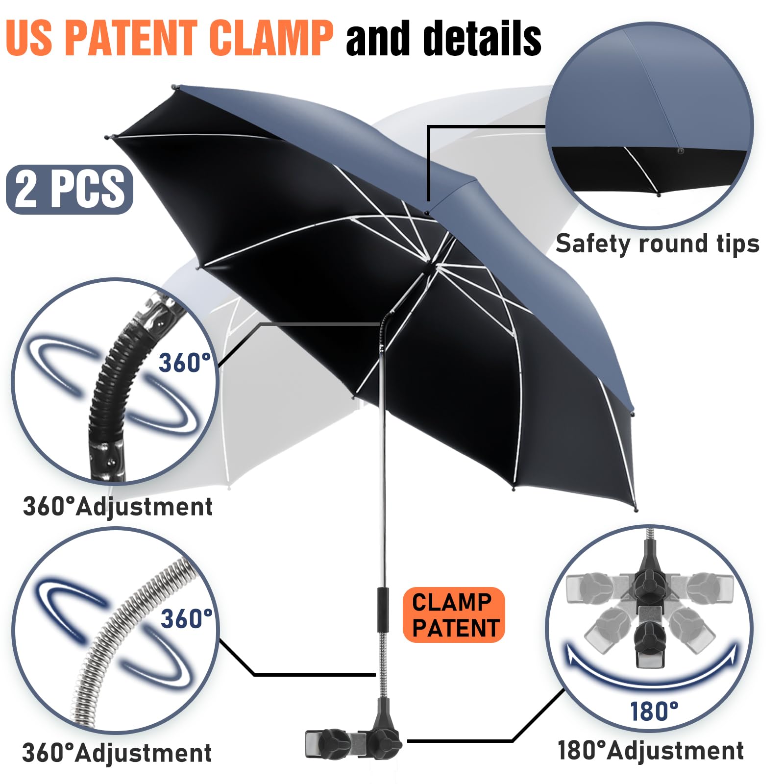 NBtoUS Chair Umbrella opened showing 42-inch diameter