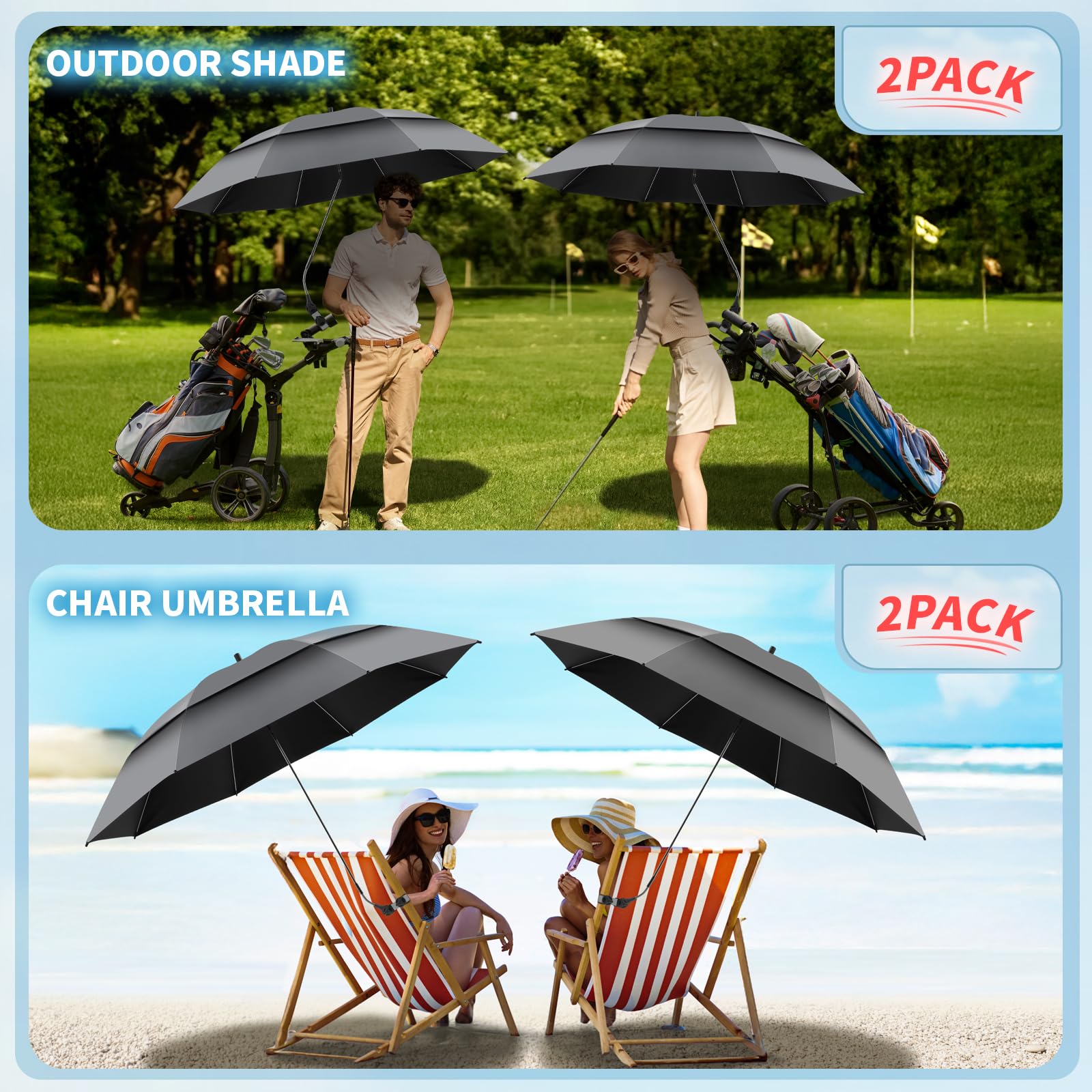 NBtoUS Double Canopy Umbrella demonstrating adjustable features