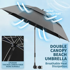 NBtoUS Double Canopy Umbrella with clamp setup on a beach chair