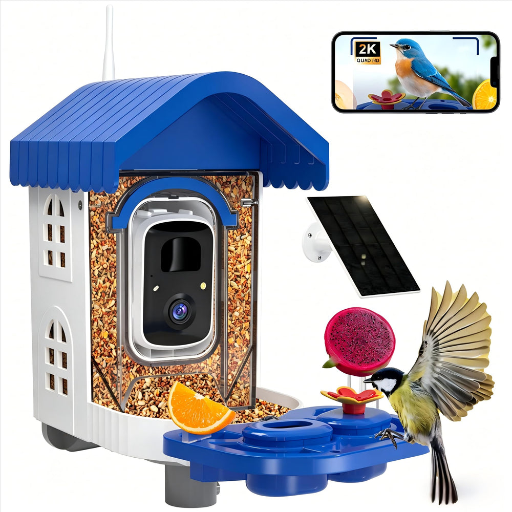 NEEZUKAR Smart Bird Feeder front view with solar panel