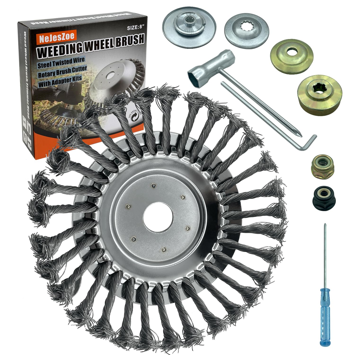 NeJesZoe 8 Inch Steel Wire Weed Brush Trimmer Head front view