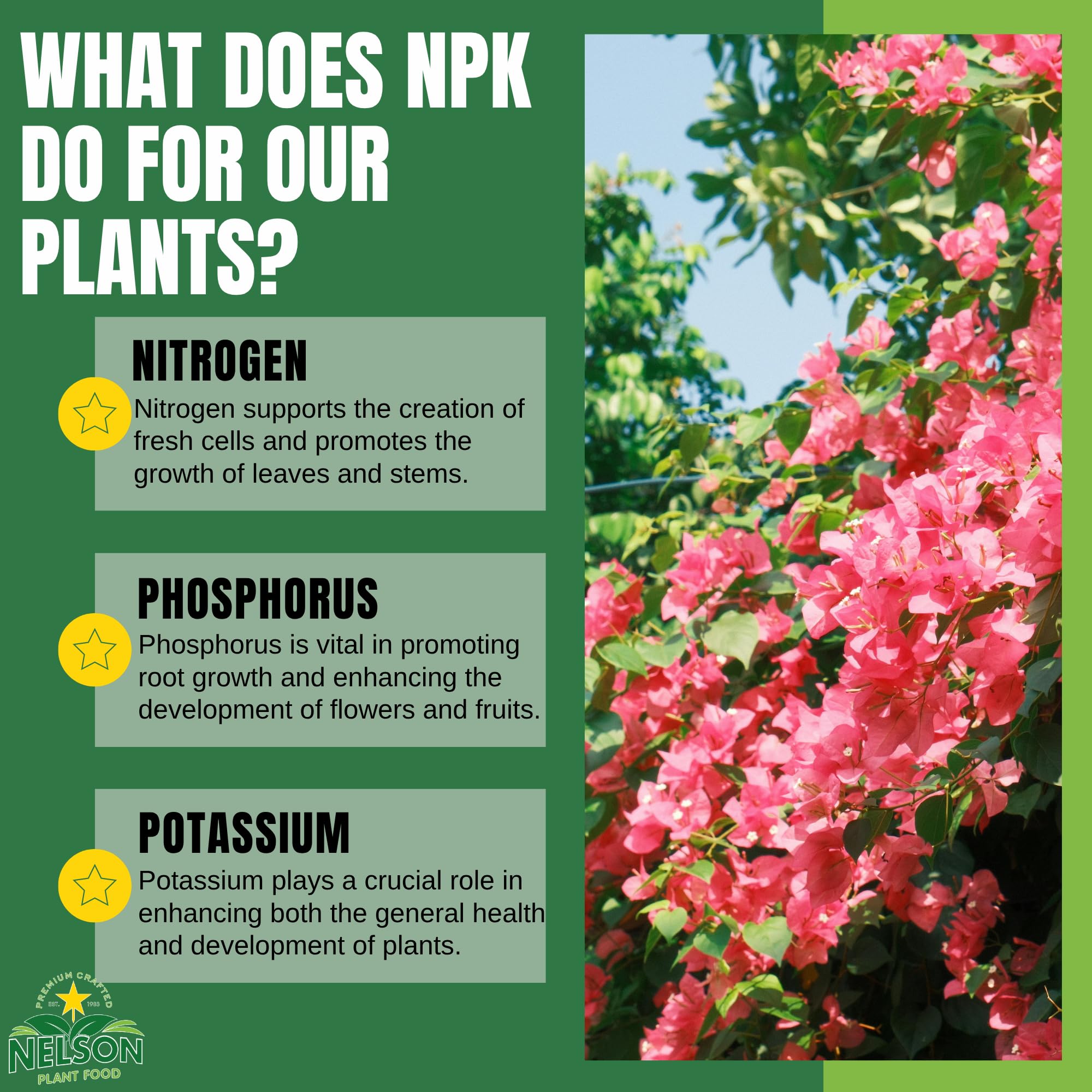 Nelson Plant Food fertilizer granules applied to flowering vines