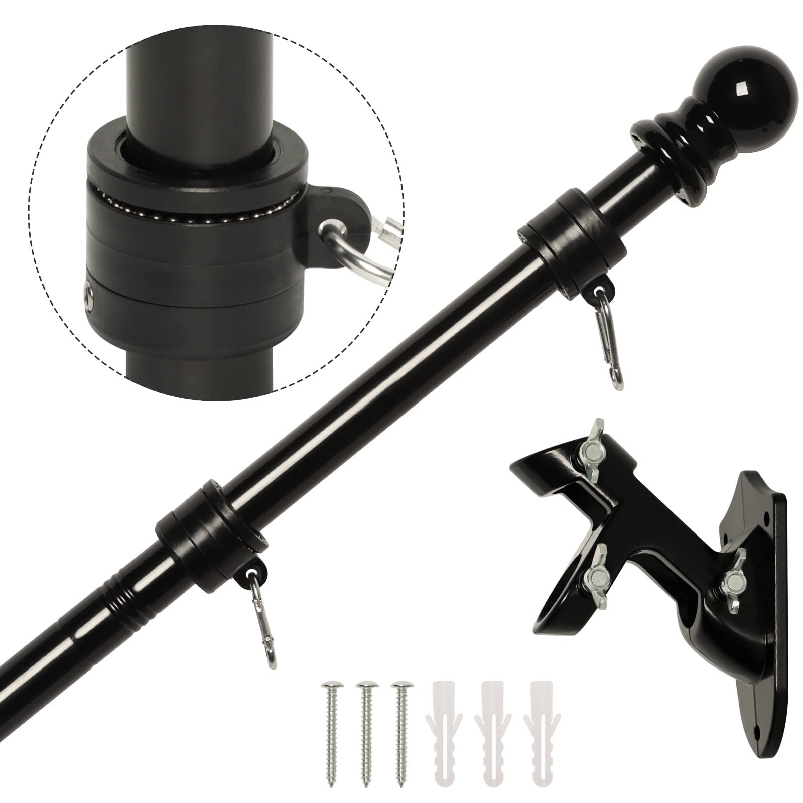 NELXINJO 5FT Flag Pole Kit black stainless steel front view