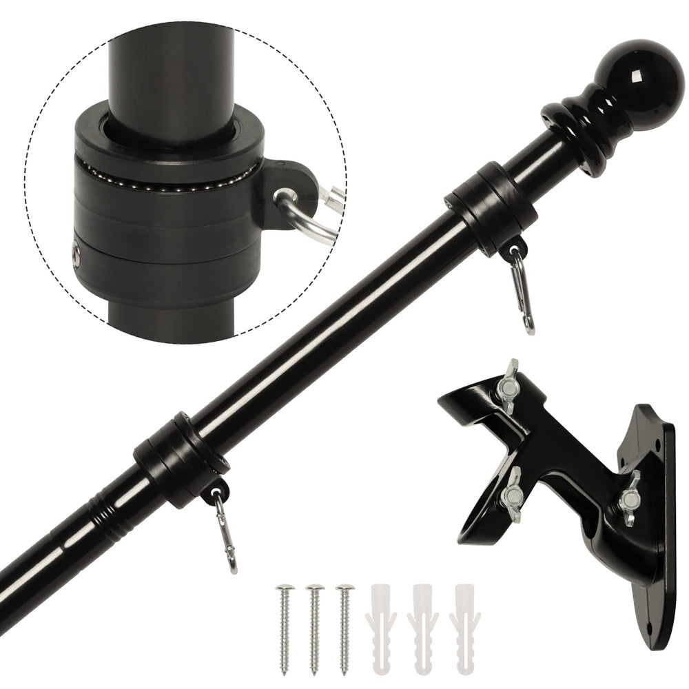 NELXINJO 5FT Flag Pole Kit black stainless steel front view