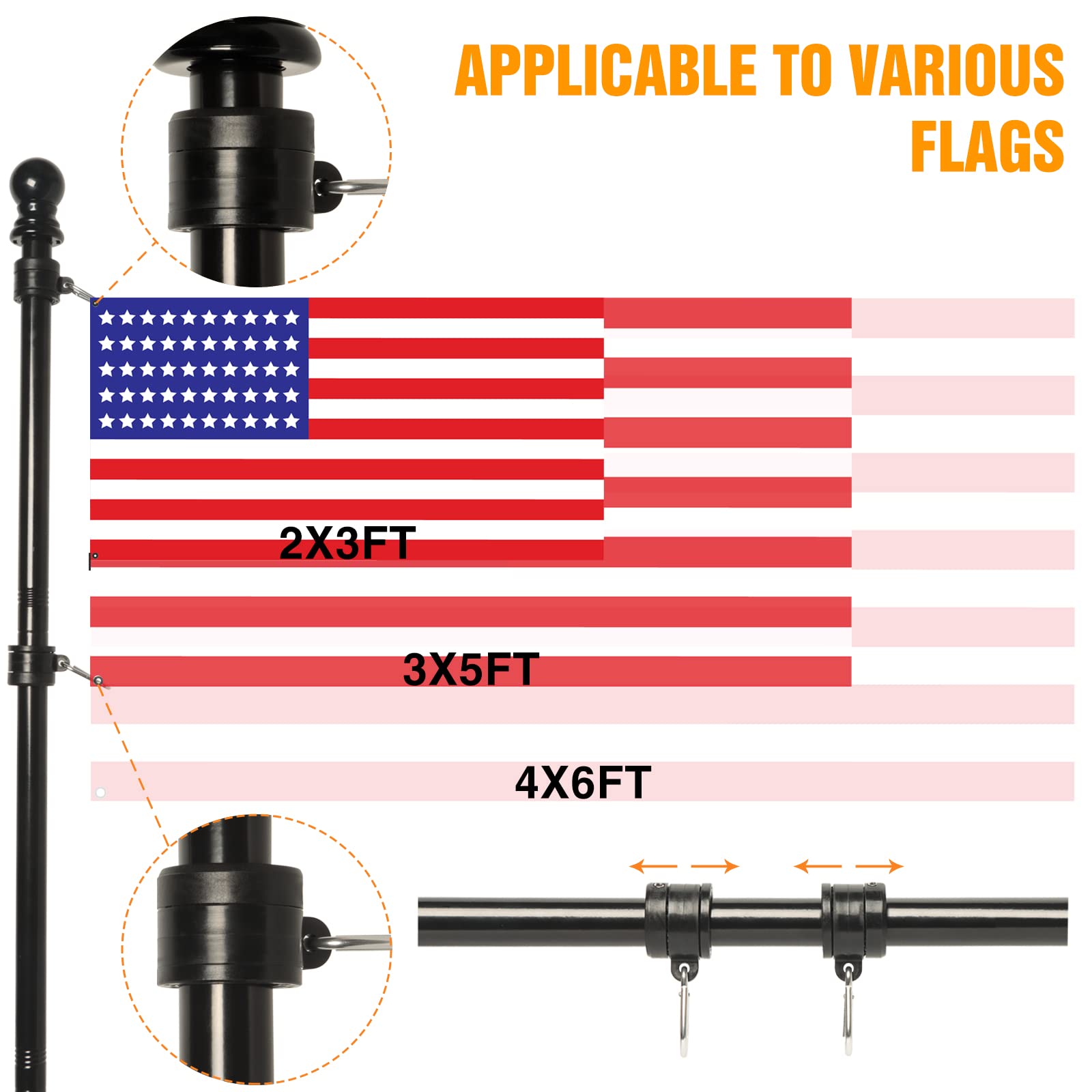 NELXINJO Flag Pole Kit with 360-degree spinning rings