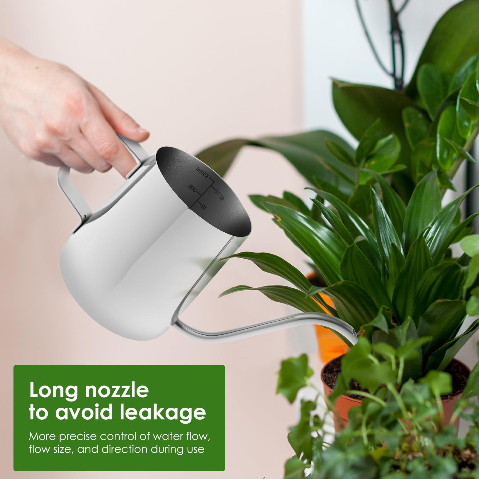 NEMTMCUA Small Stainless Steel Watering Can side view