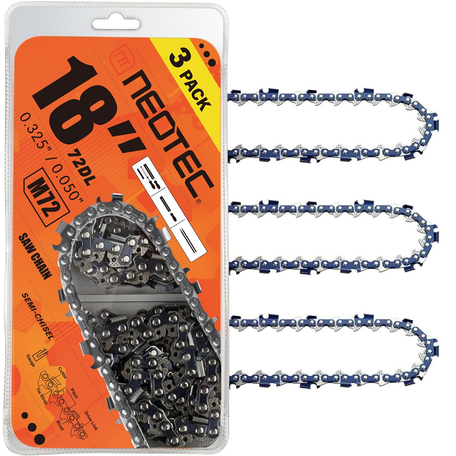 NEO-TEC 18 Inch chainsaw chain pack front view