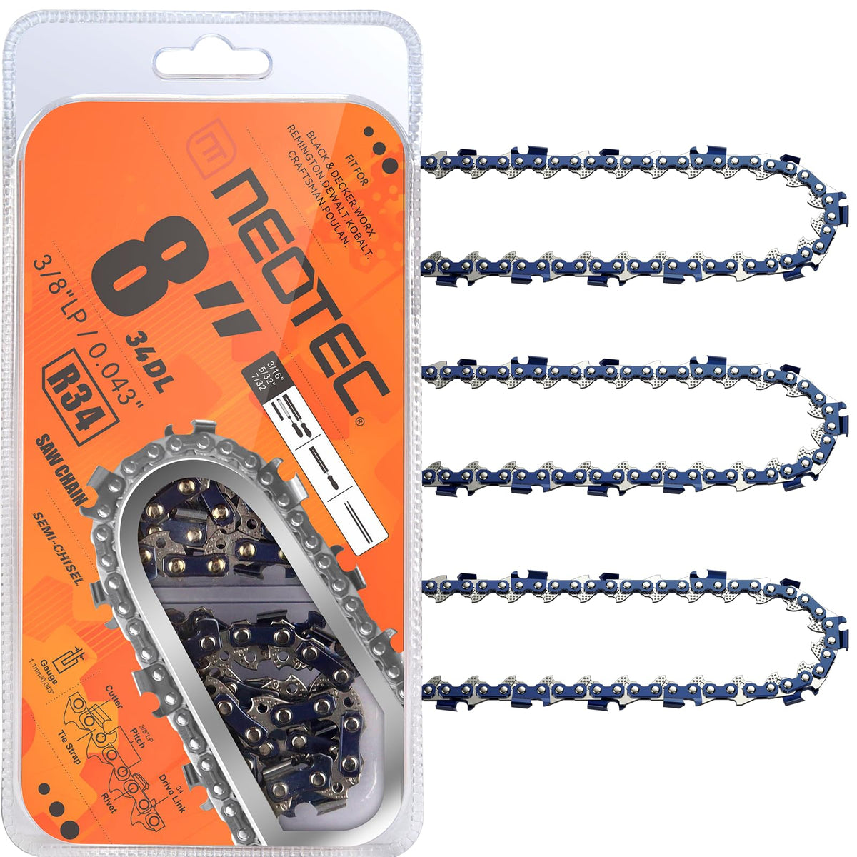 NEO-TEC 8 Inch Pole Saw Chain front view