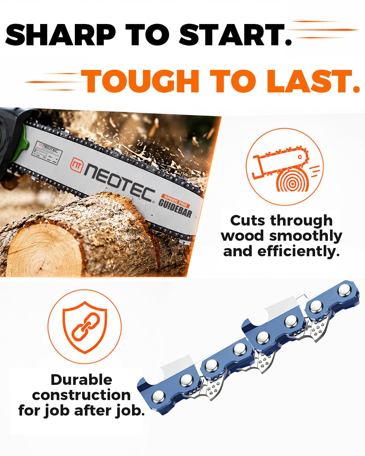 NEO-TEC chainsaw chain in action on a log