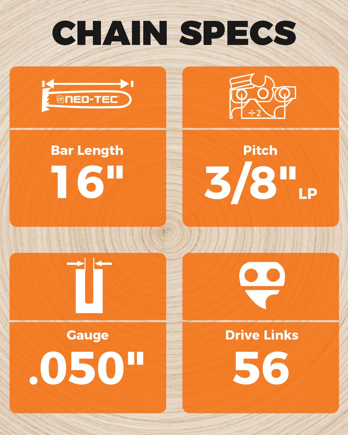NEO-TEC chainsaw chain packaging showing 3-pack configuration