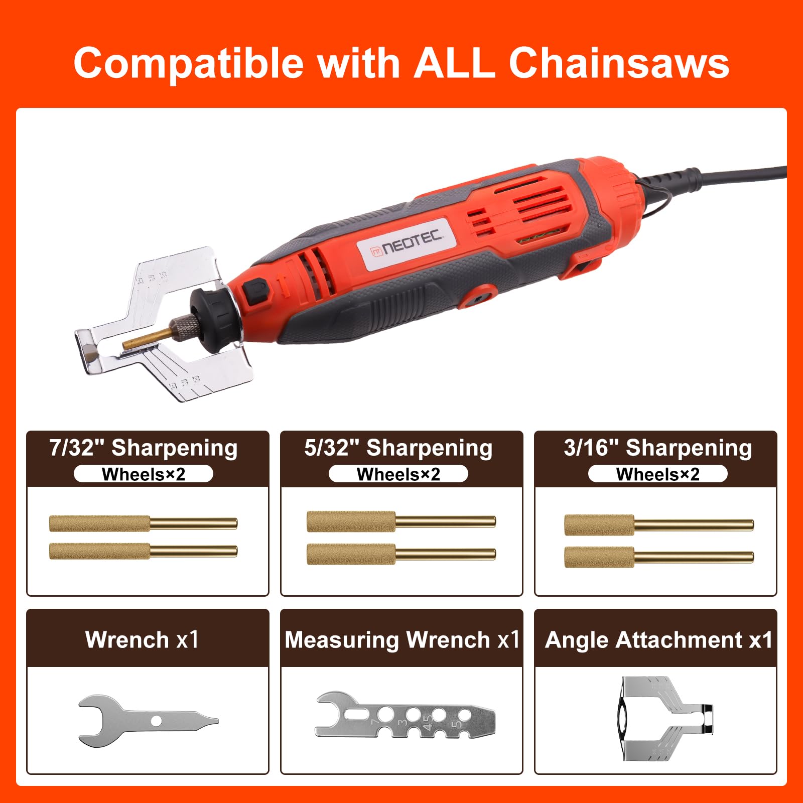 NEO-TEC Electric Chainsaw Sharpener close-up of diamond wheel