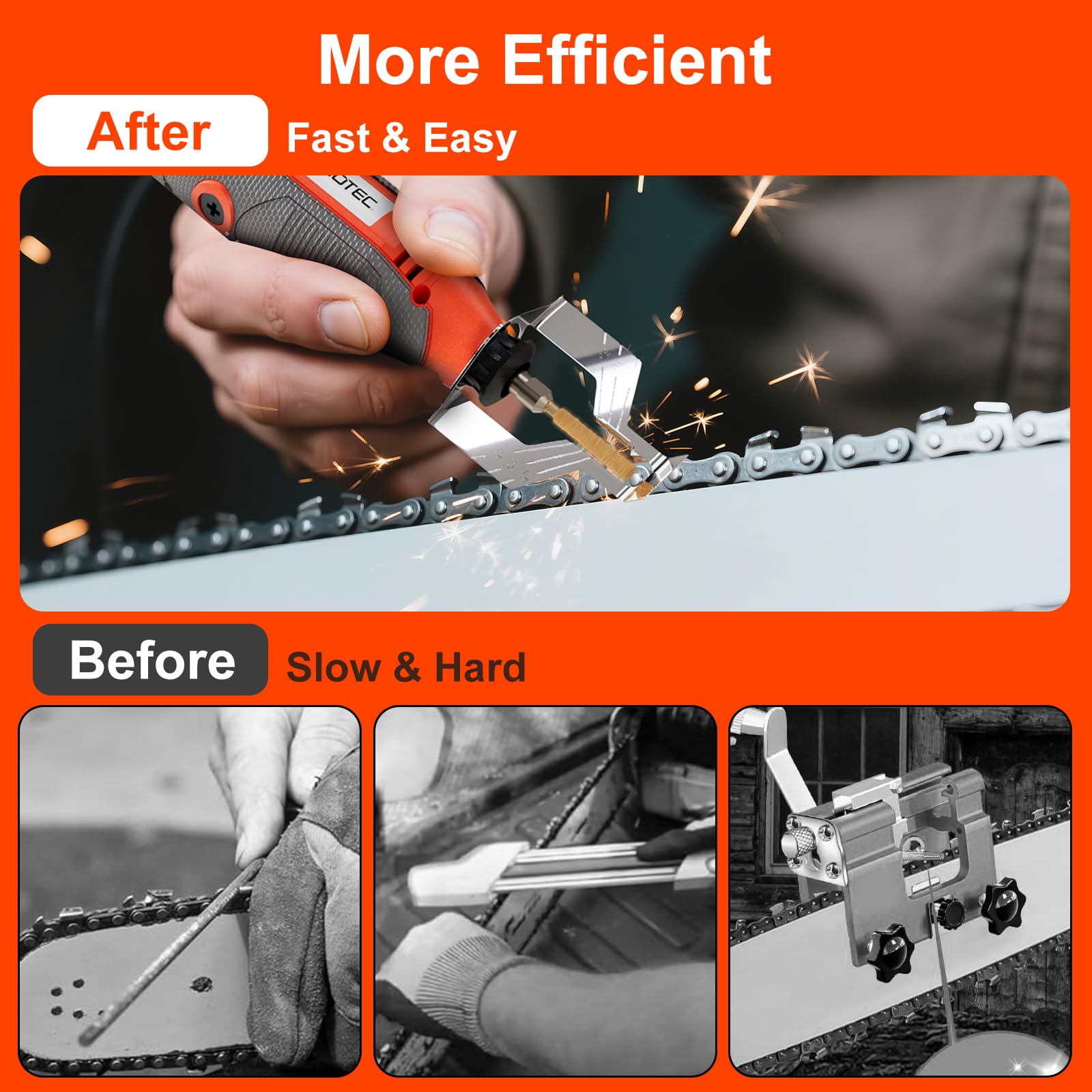 NEO-TEC Electric Chainsaw Sharpener showing adjustable speed settings