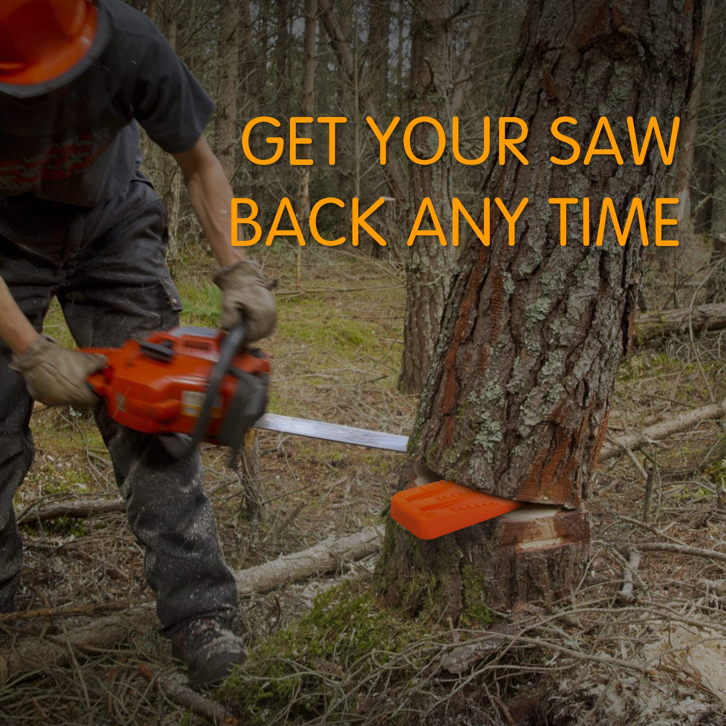 NEO-TEC orange tree felling wedges in a forest setting