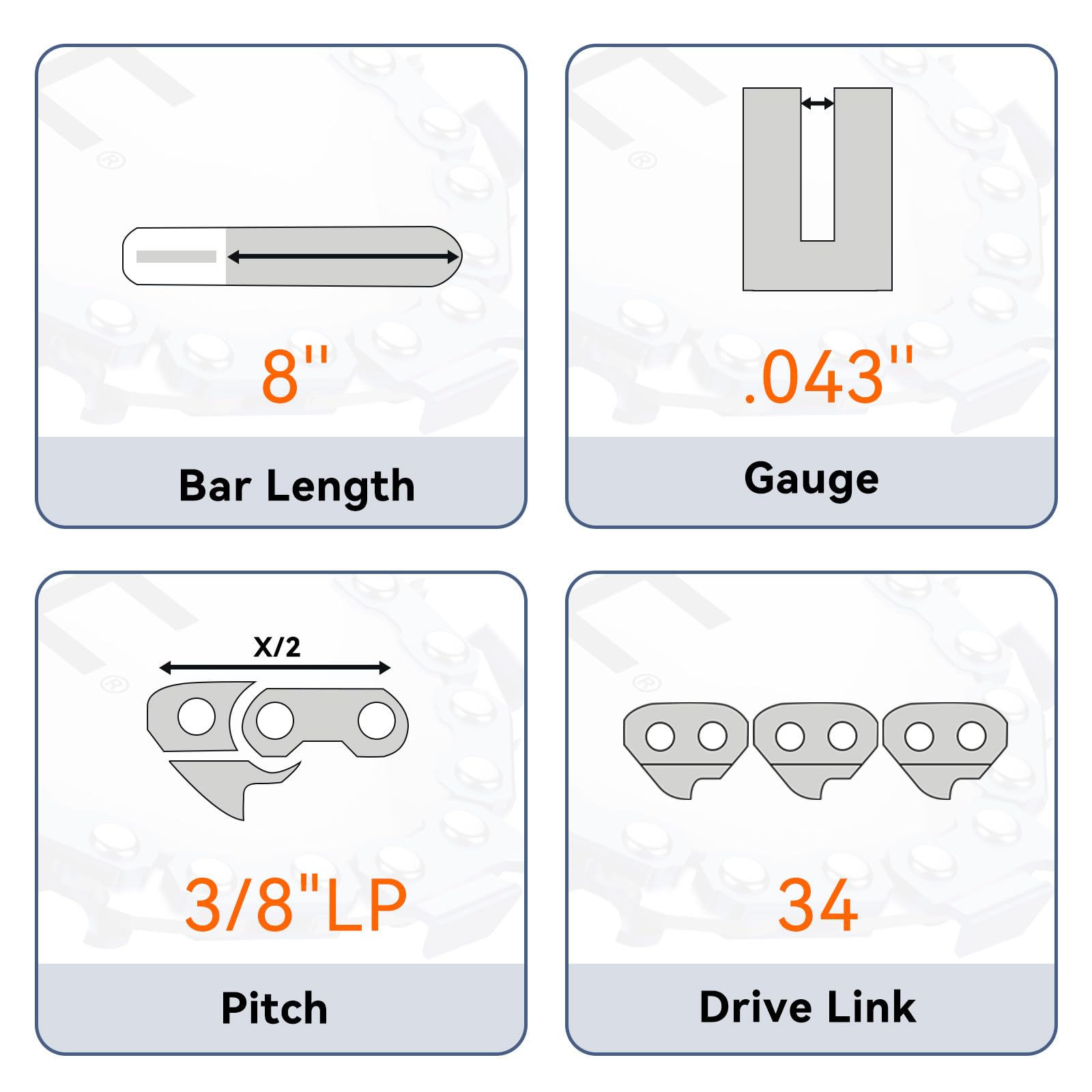 NEO-TEC Pole Saw Chain packaging showing specifications