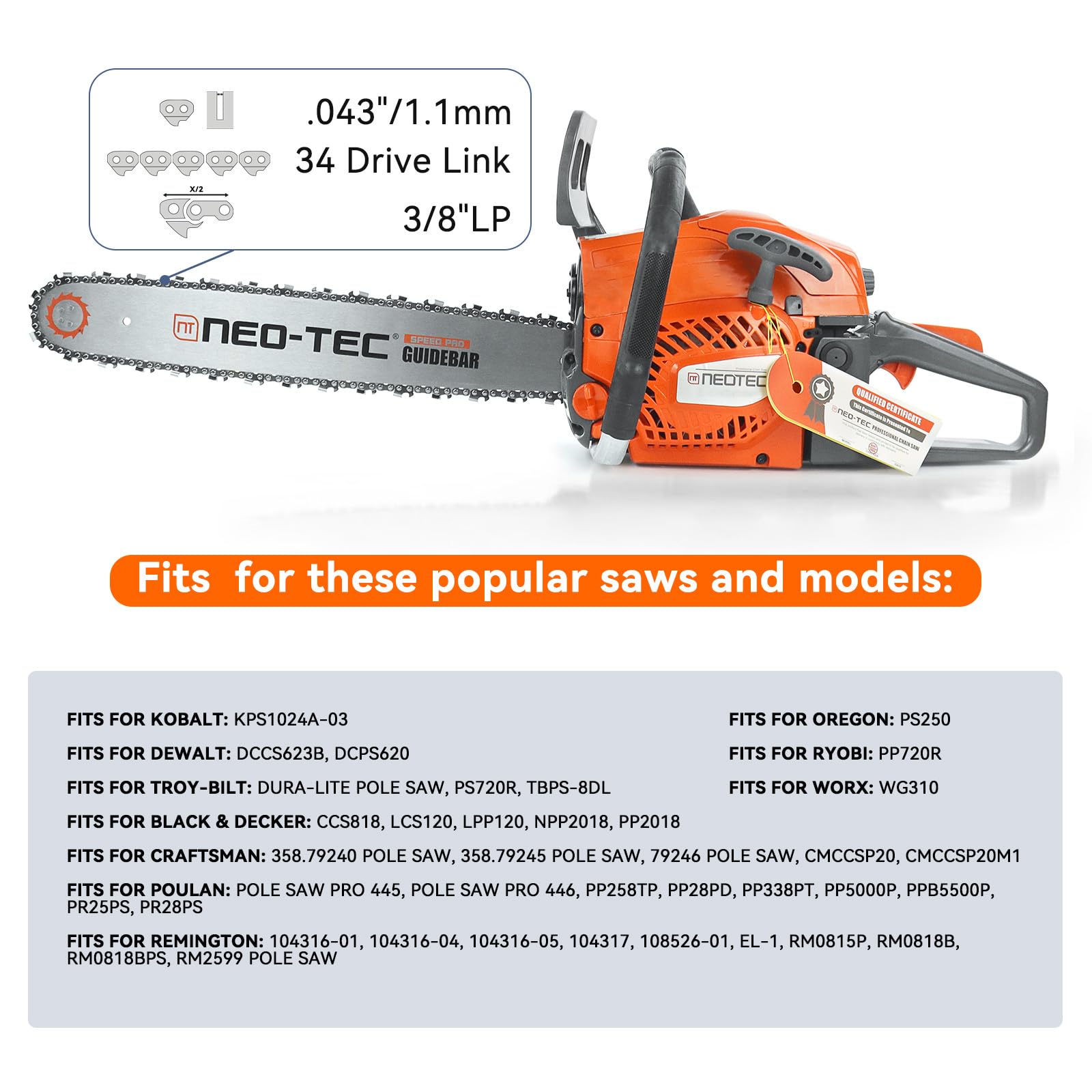 NEO-TEC Pole Saw Chain with Lubri Tec automatic refueling system
