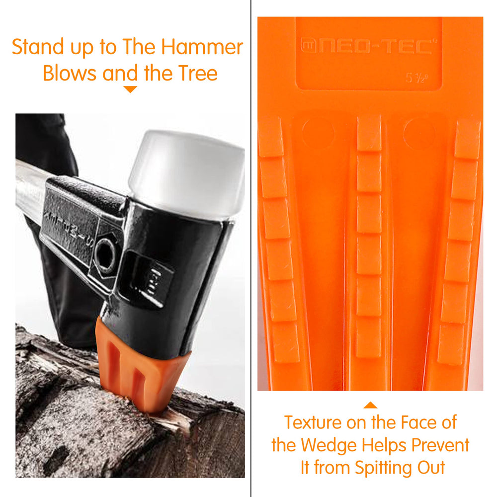 NEO-TEC tree felling wedges displayed with chainsaw equipment