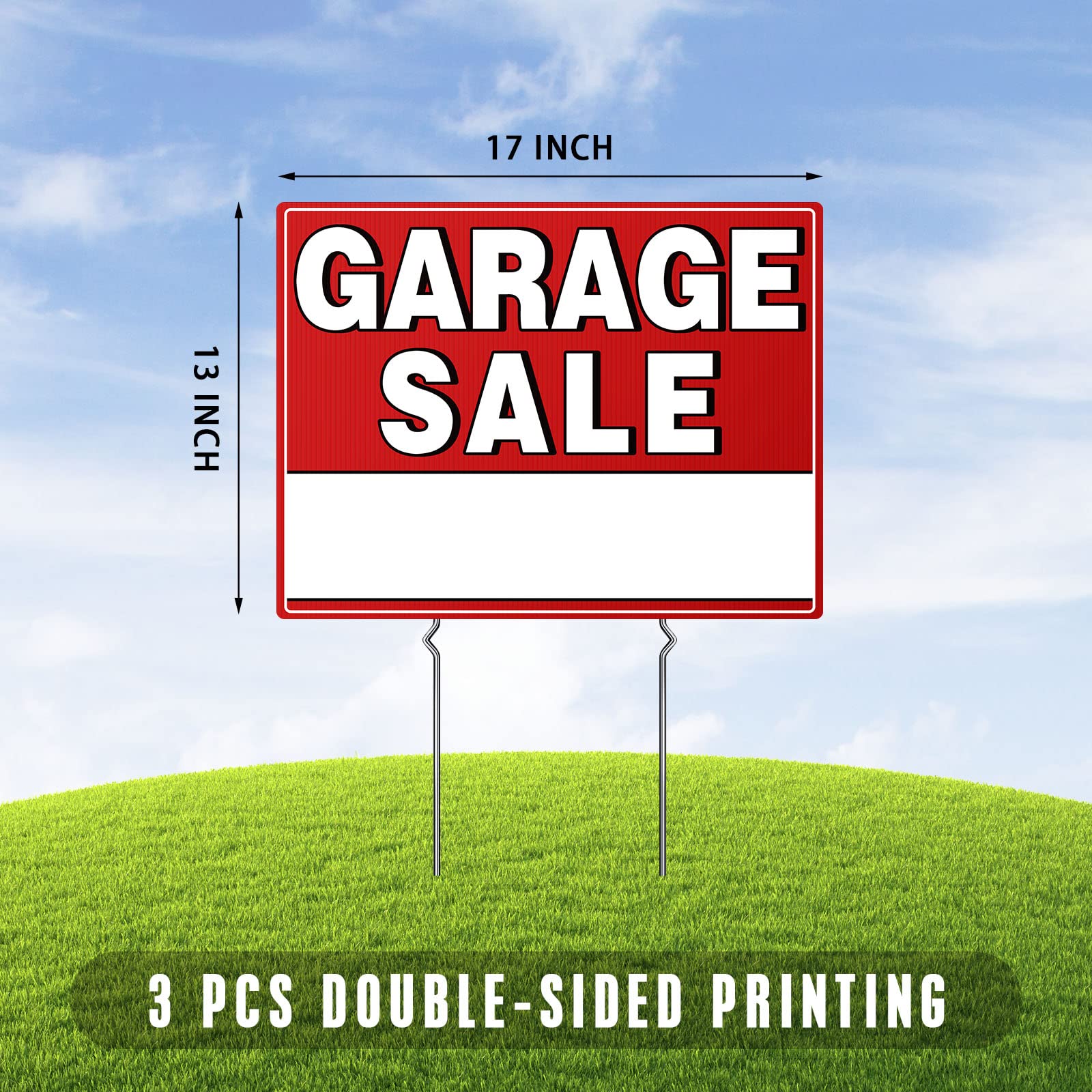 Neon yellow arrow stickers included with garage sale signs