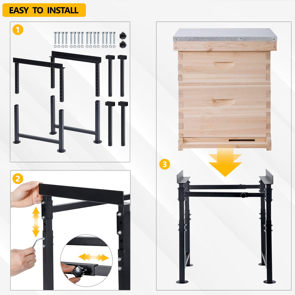 Neorexon hive stand with beehive on top, demonstrating stability