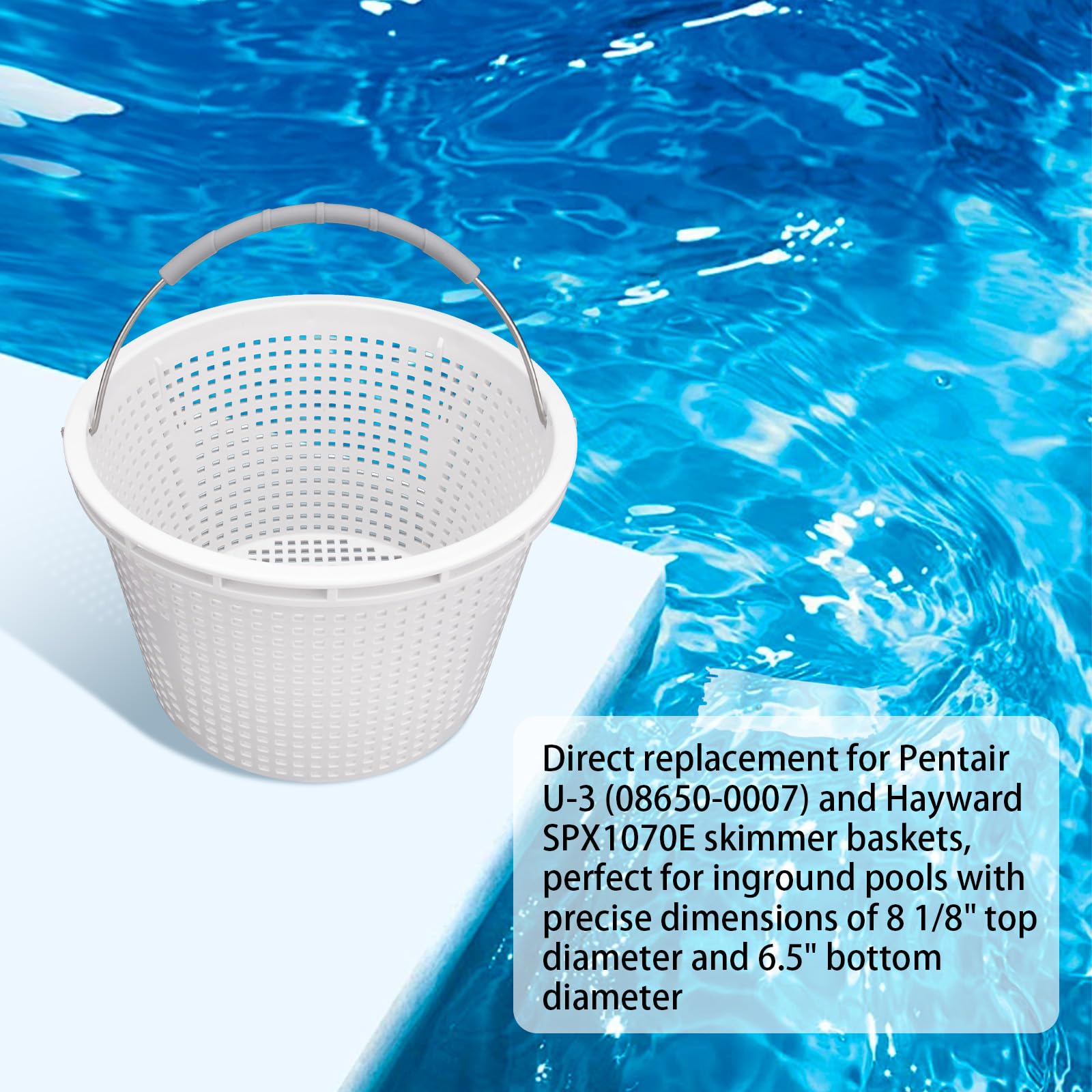 Neowah pool skimmer basket placed in pool skimmer