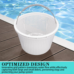 Neowah pool skimmer basket side view with dimensions indicated