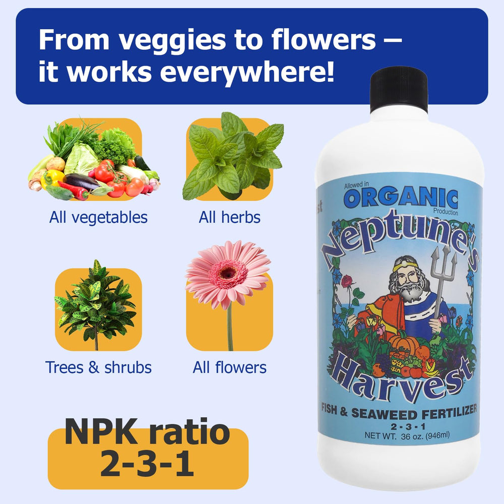 Neptune's Harvest Fish & Seaweed Liquid Fertilizer 36oz bottle side view