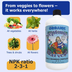 Neptune's Harvest Fish & Seaweed Liquid Fertilizer 36oz bottle side view