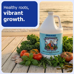 Neptune's Harvest Fish & Seaweed Liquid Fertilizer label with nutrient information