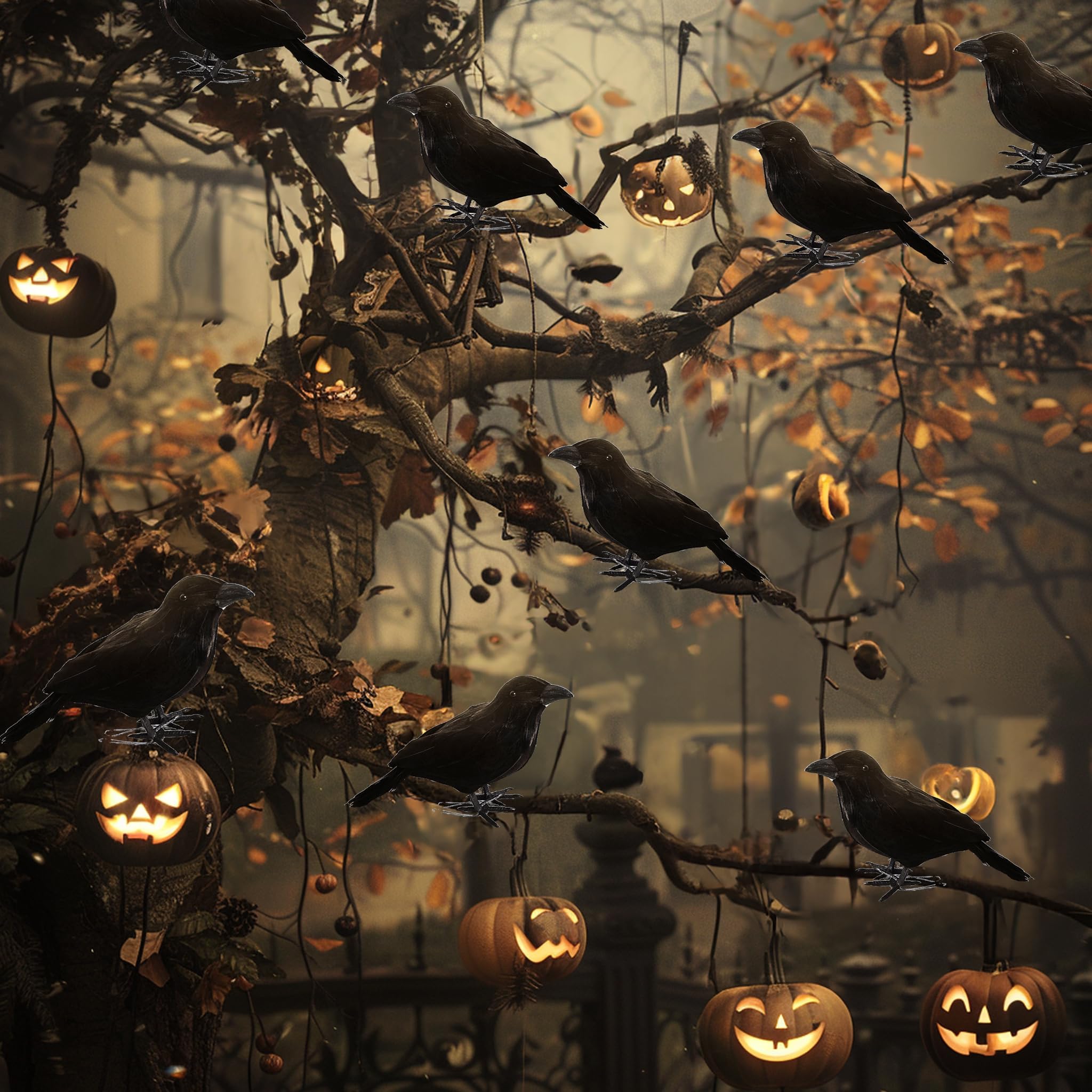 NEROSUN crows displayed on a fence for Halloween