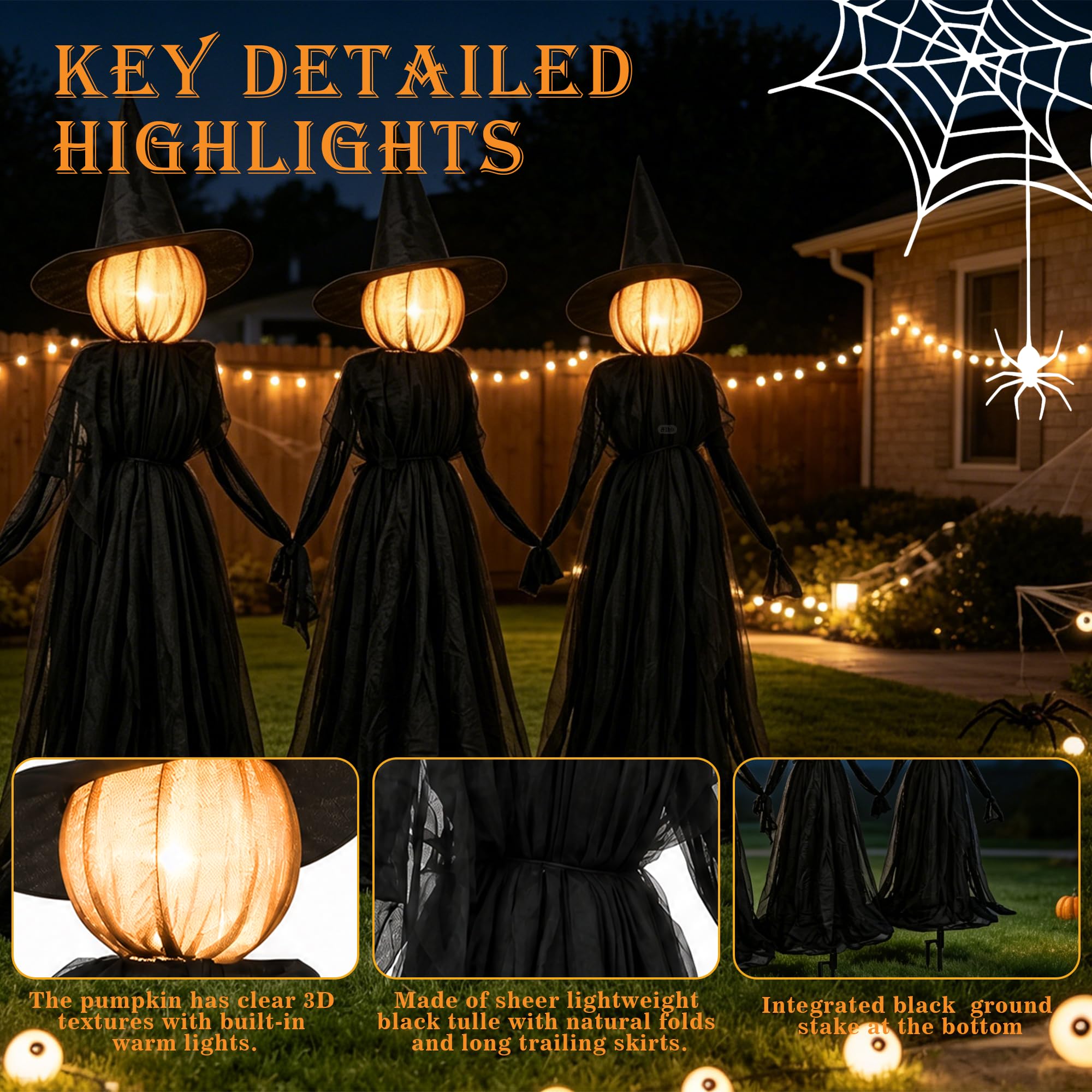 NEROSUN Halloween witches in garden setting with glowing lights