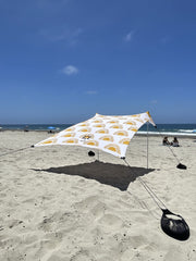 Neso Beach Tent setup on the beach with family
