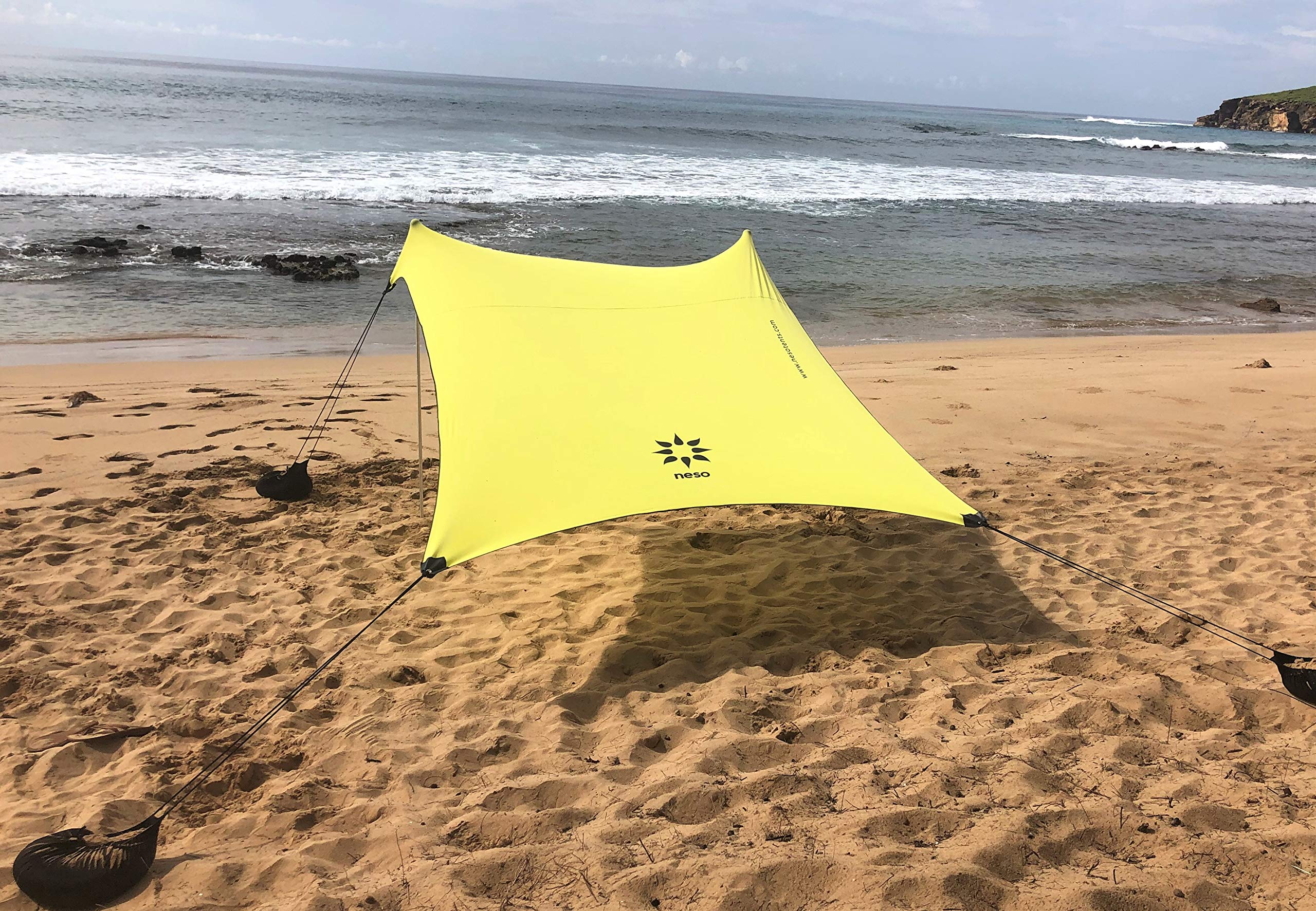 Neso Portable Beach Tent Lemon front view with setup