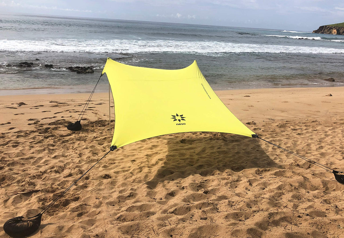 Neso Portable Beach Tent Lemon front view with setup