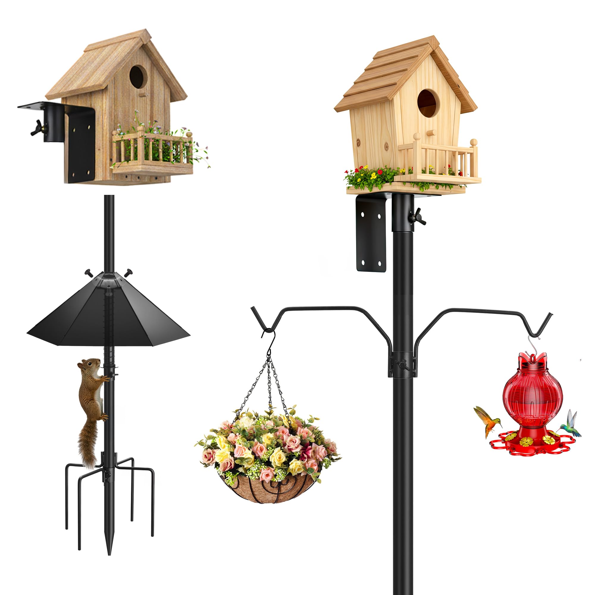 NestShld 95 Inch Bird Feeder Pole Kit with squirrel baffle