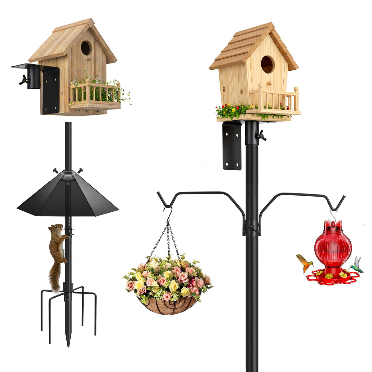 NestShld 95 Inch Bird Feeder Pole Kit with squirrel baffle