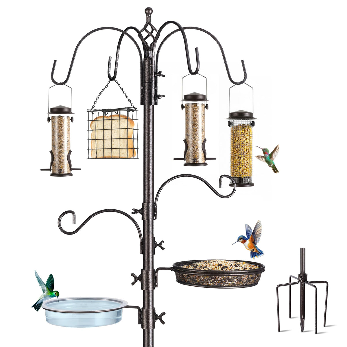 NestShld Bird Feeding Station Kit 94-inch bronze pole with 6 hooks