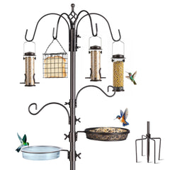 NestShld Bird Feeding Station Kit 94-inch bronze pole with 6 hooks
