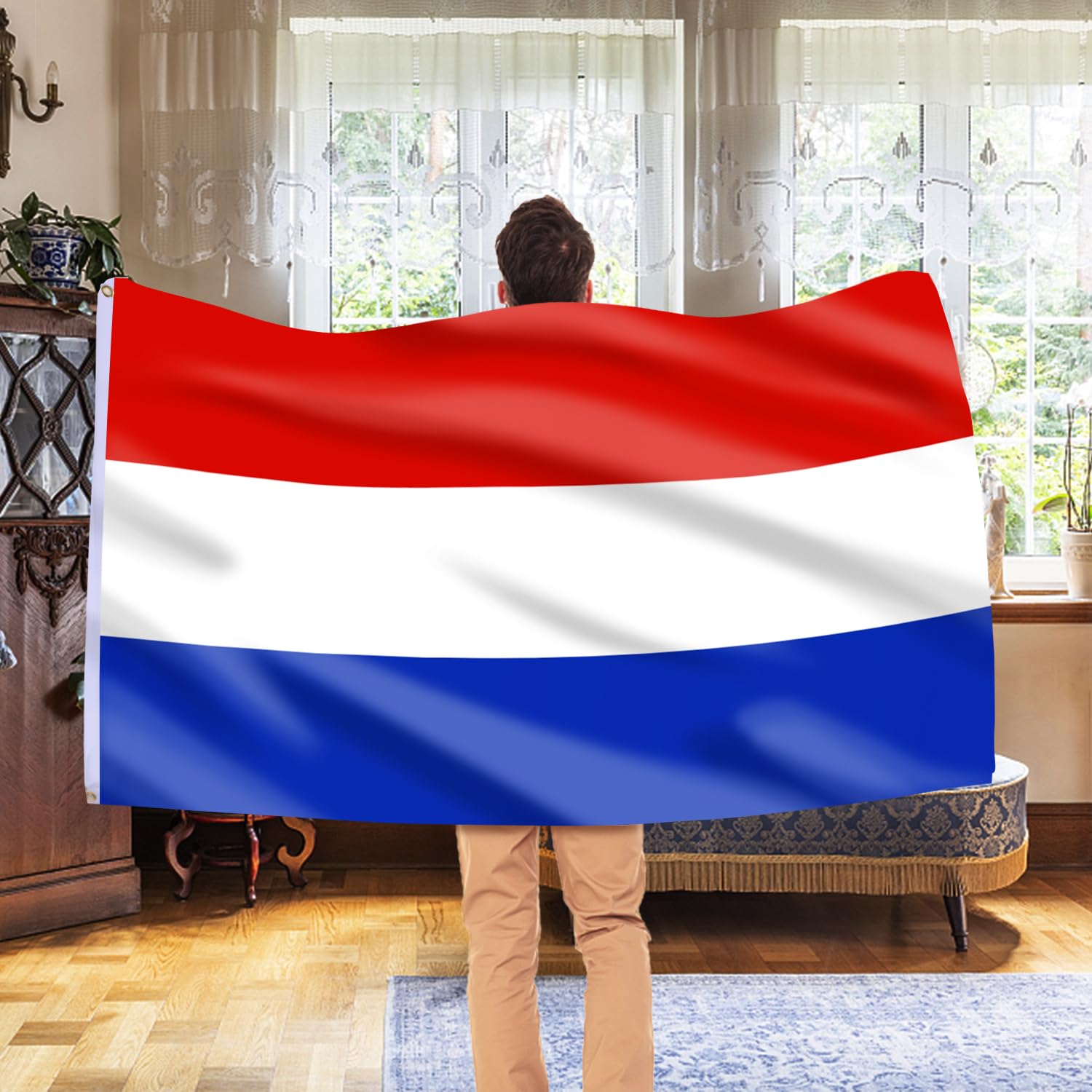 Netherlands flag hanging from a standard flagpole