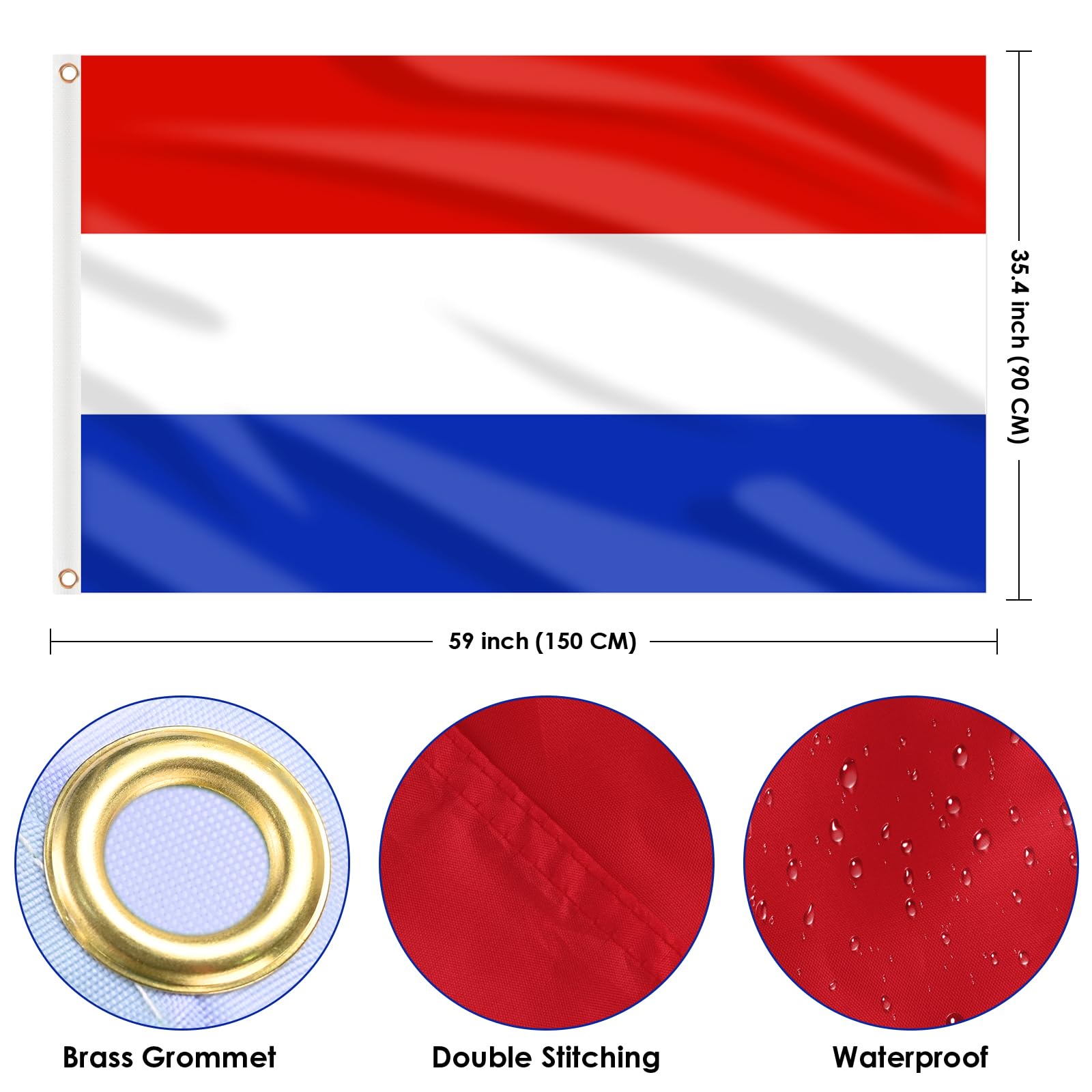Netherlands flag with brass grommets and canvas header