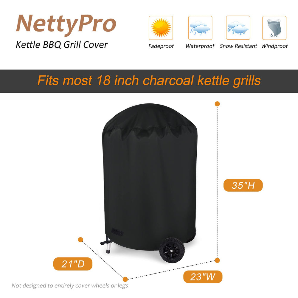 NettyPro Charcoal Kettle Grill Cover laid flat showing dimensions