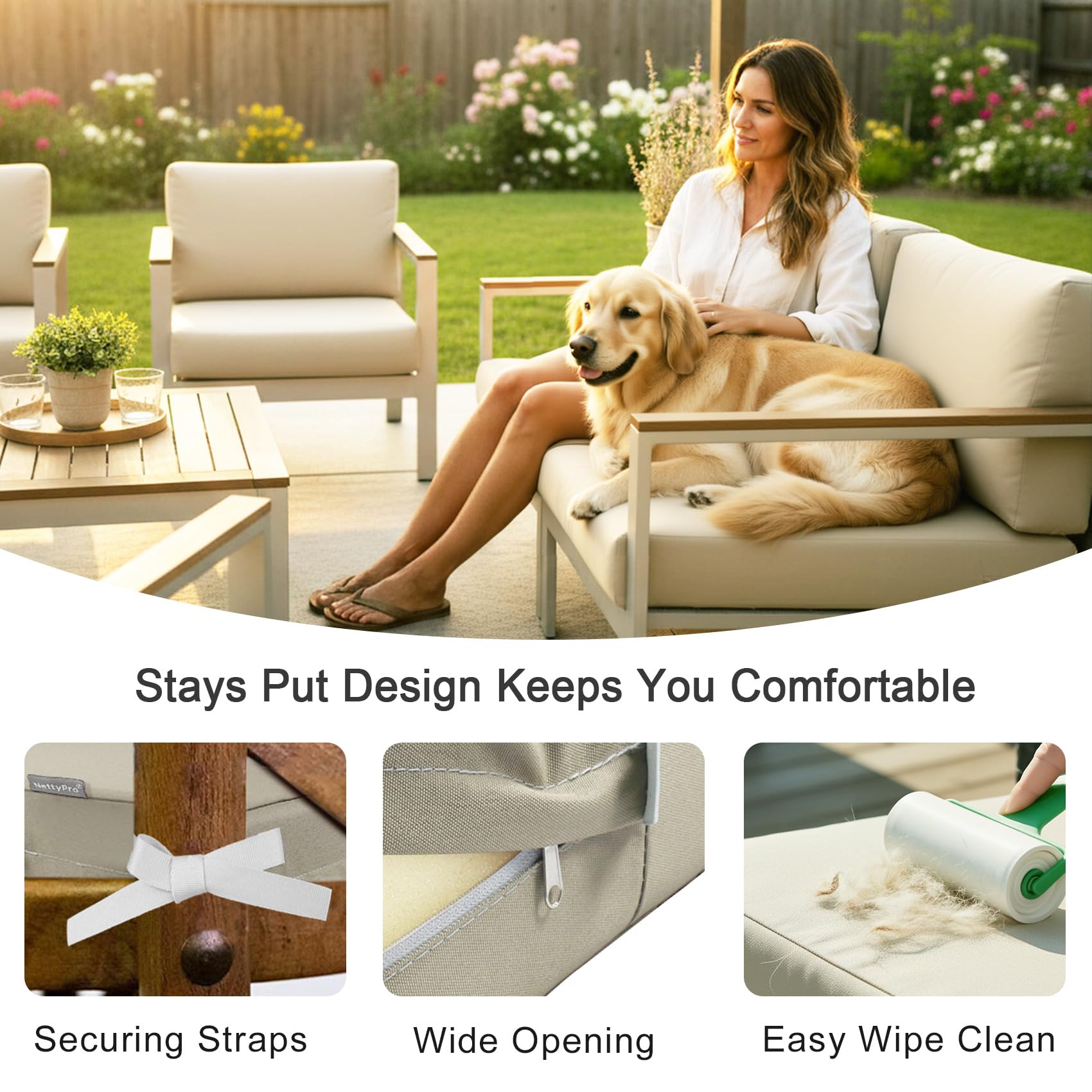 NettyPro cushion slipcovers showing dimensions on a measuring tape
