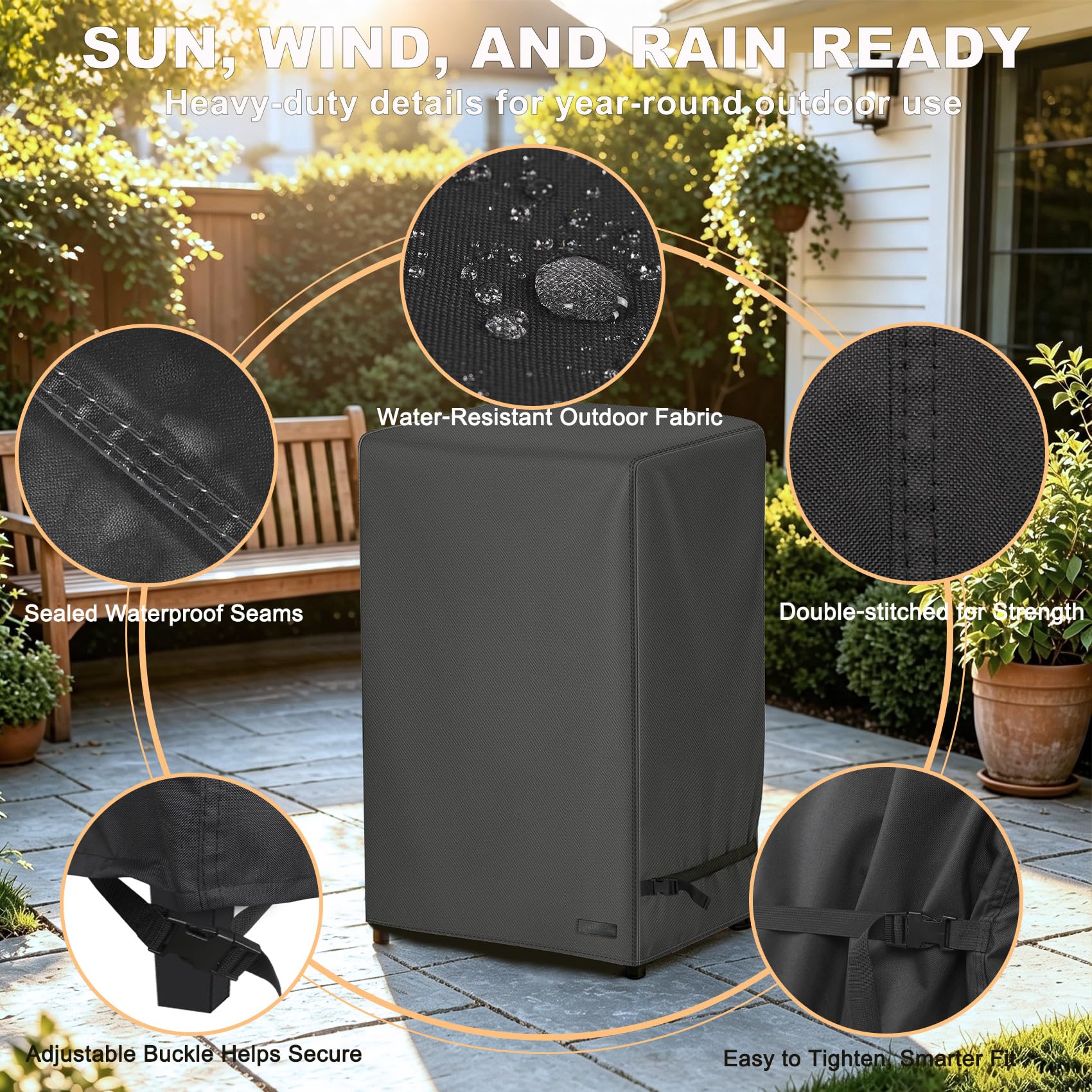 NettyPro Electric Smoker Cover back view showing seam tape
