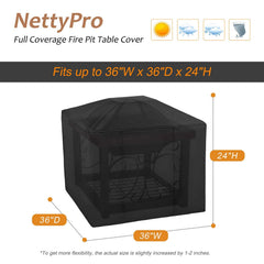 NettyPro Fire Pit Cover 36 inch side view with straps