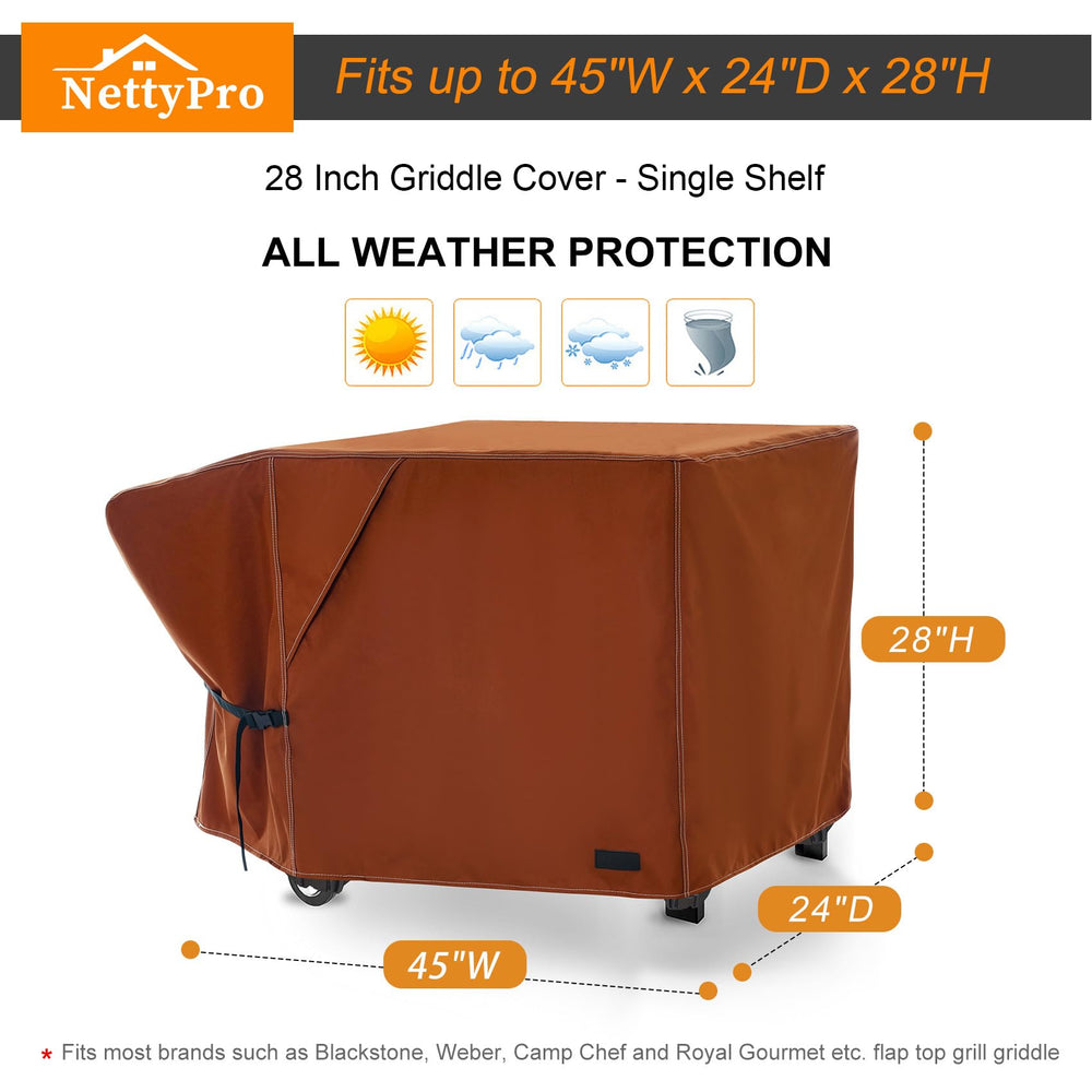 NettyPro Griddle Cover dimensions displayed in packaging