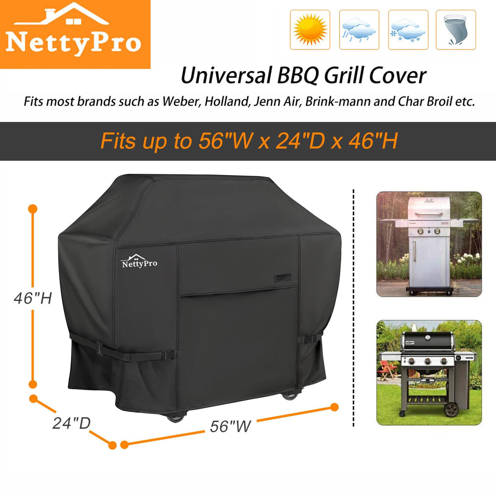 NettyPro Grill Cover 56 Inch secured on a grill
