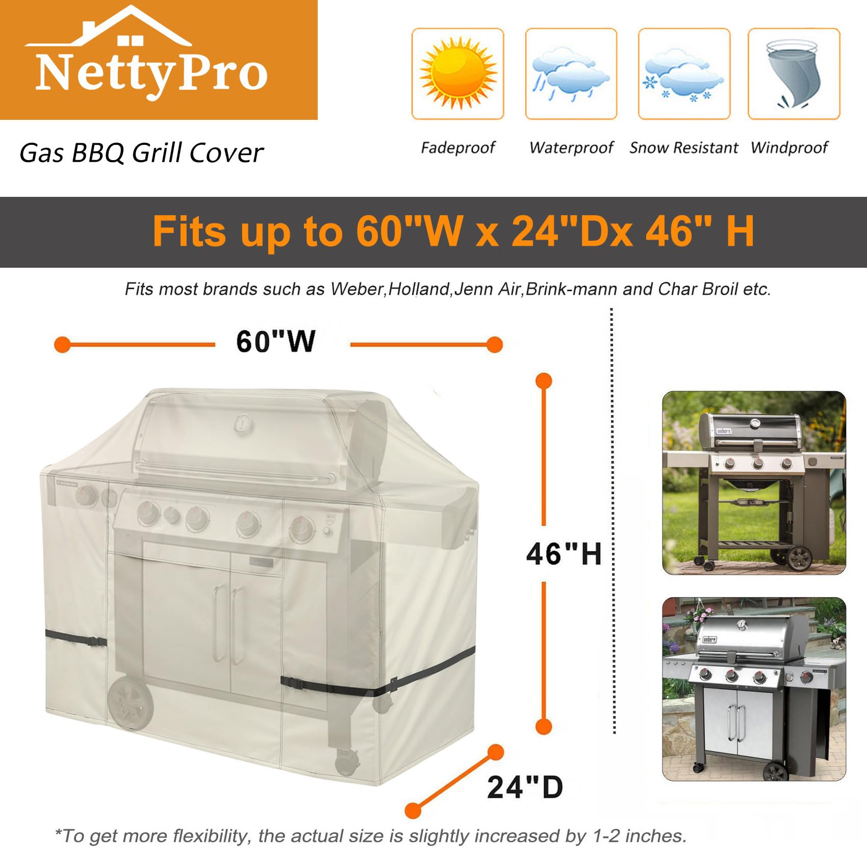 NettyPro Grill Cover dimensions shown on packaging