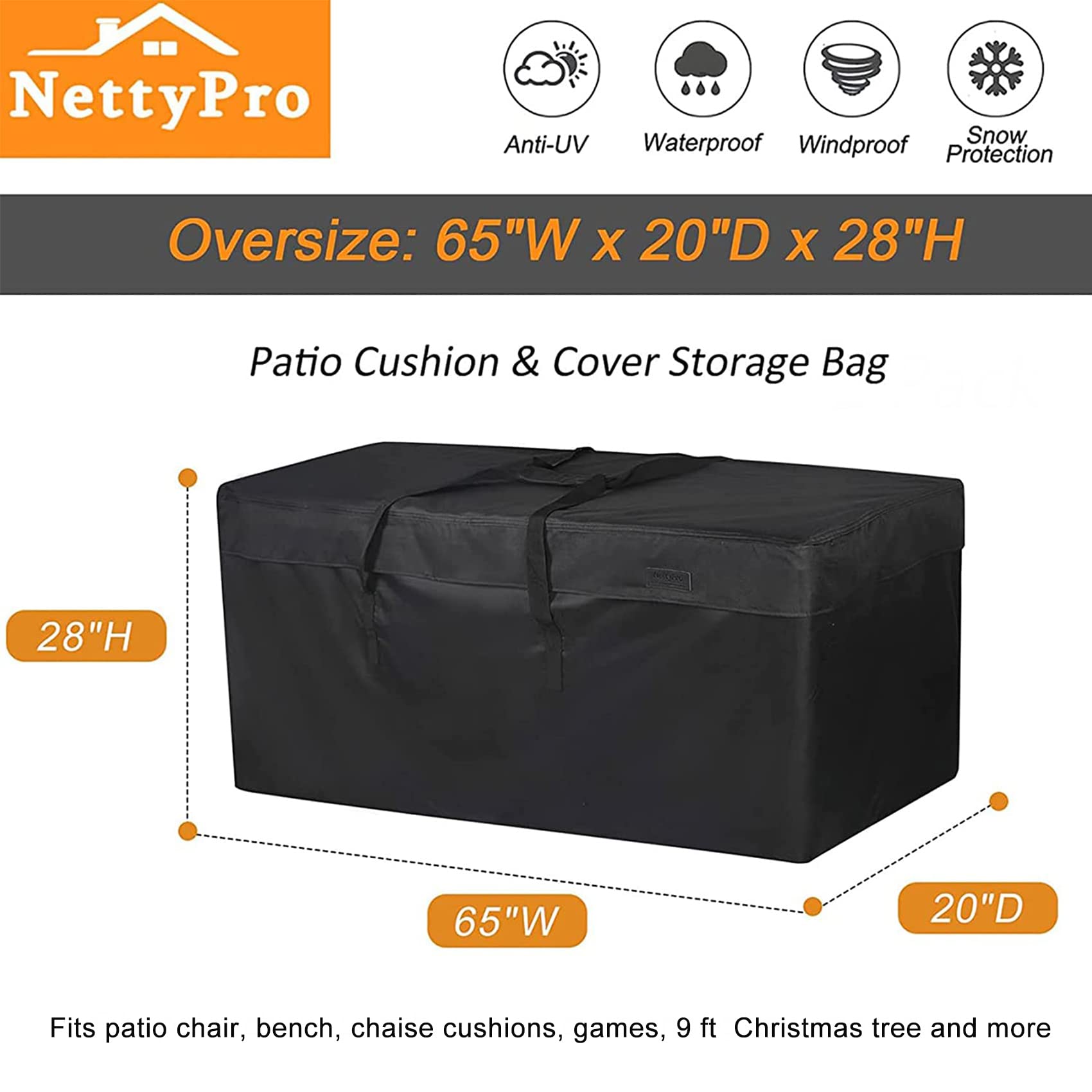 NettyPro Patio Cushion Storage Bag with dual zippers open