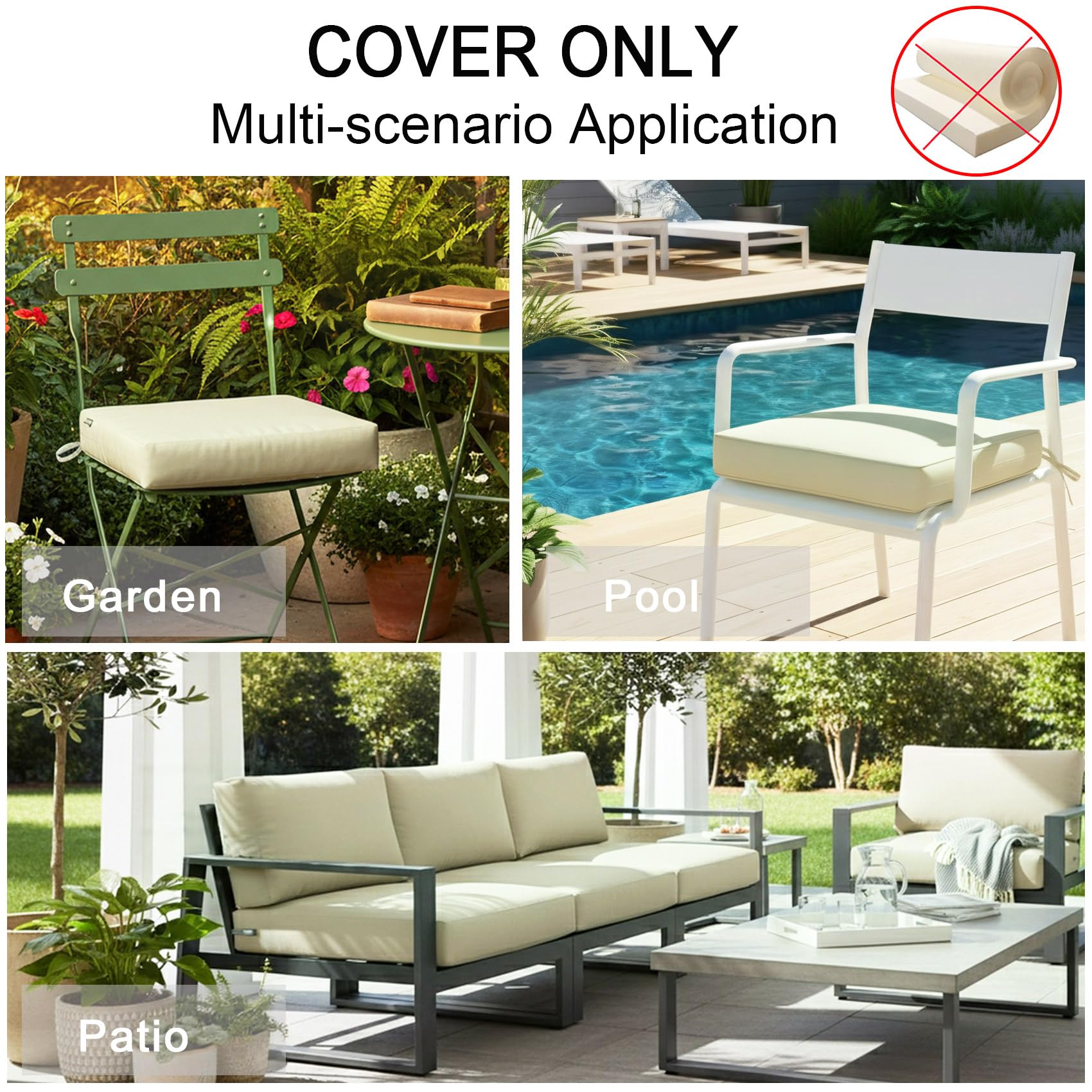 NettyPro slipcovers in khaki on a patio setting